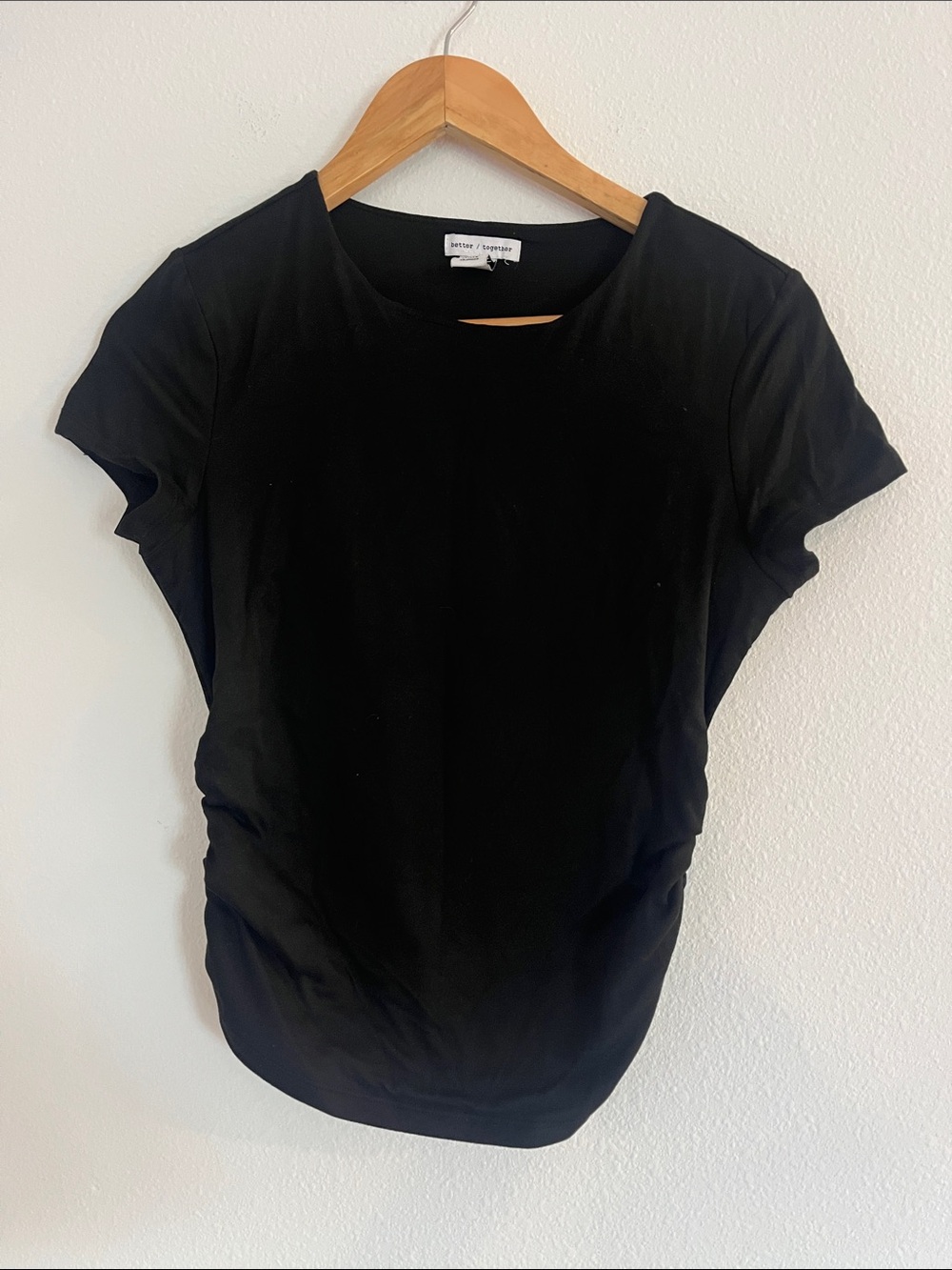 Boutique Black Crewneck Ruched Short-Sleeve Top